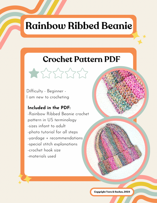 Rainbow Ribbed Beanie Pattern PDF