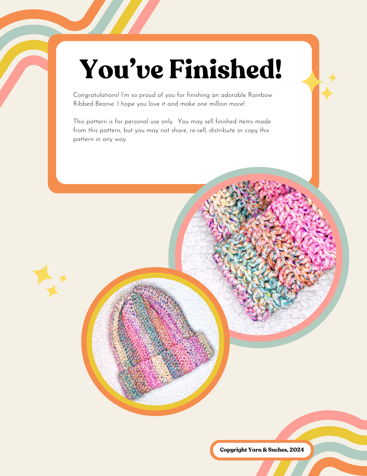 Rainbow Ribbed Beanie Pattern PDF