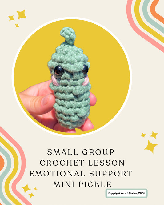 Small Group Crochet Lesson Emotional Support Pickle